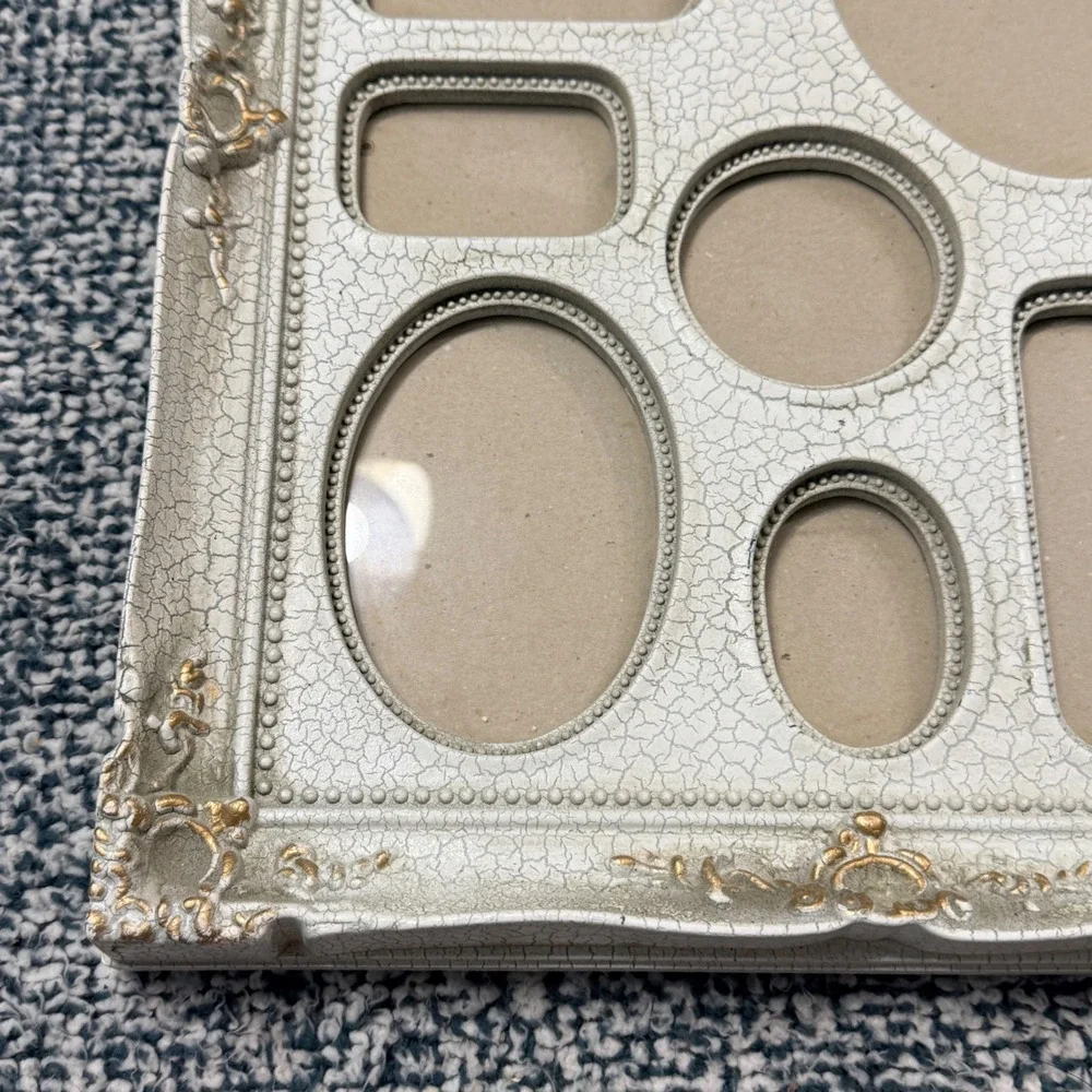Melannco White Crackle Gold Scroll 7 Opening Collage Picture Frame Tabletop